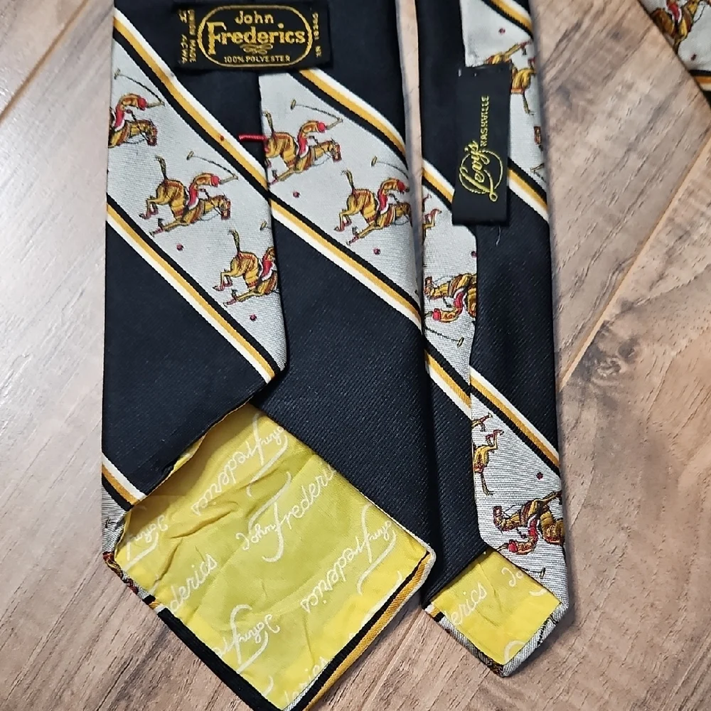 John Frederics Vintage Equestrian Themed Black and Gold Men's Tie